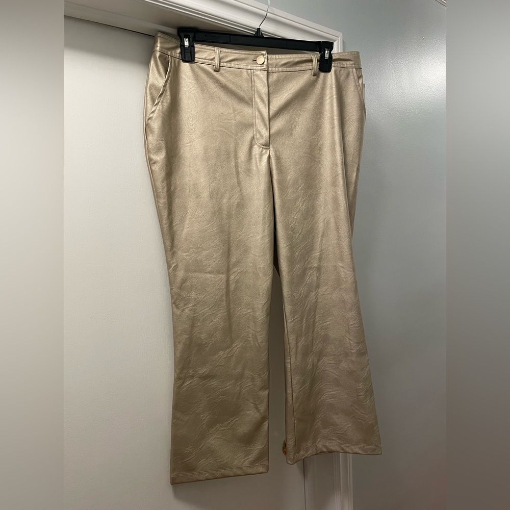 NWT Halogen Faux Leather Pants 14W Gold Metallic inseam 26.5"